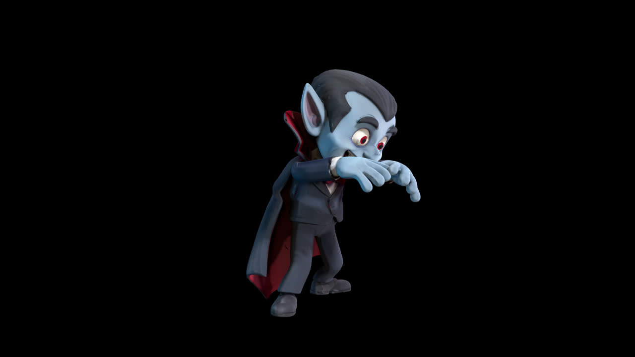 Animated Cute Vampire Character Doing Spooky Hand Gesture