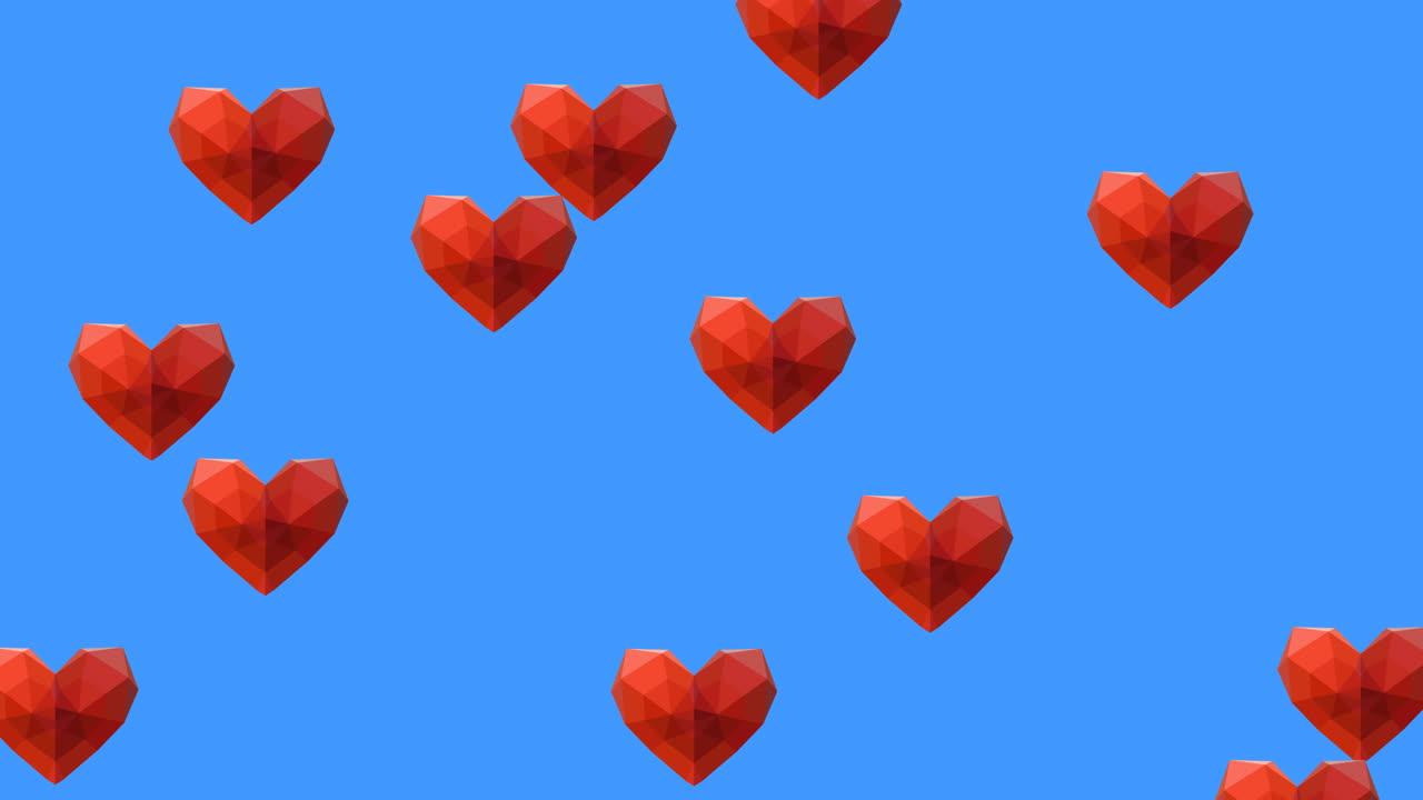 varios iconos de corazón moviéndose contra un fondo azul