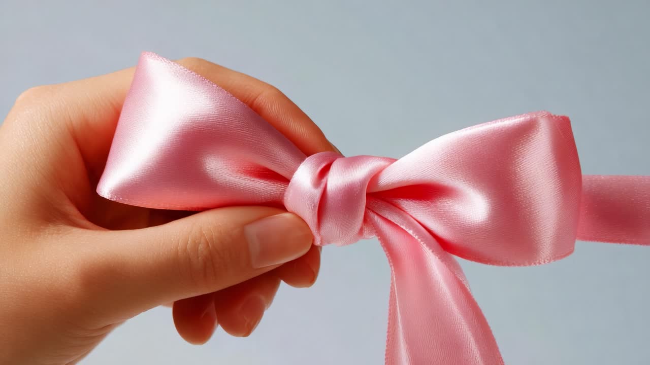 A close-up view of a beautifully crafted pink satin ribbon bow, showcasing intricate details of the knot and glossy texture, perfect for gift wrapping and decorative purposes