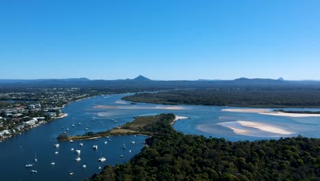 beautiful wide aerial landscape of noosa beach, noosa heads, queensland, australia