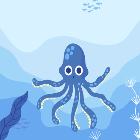 cute blue octopus in underwater scene