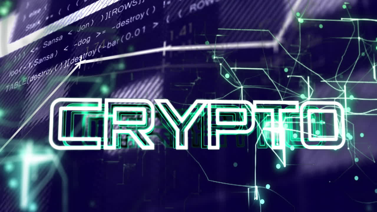 Animation of crypto text and digital data processing over computer servers