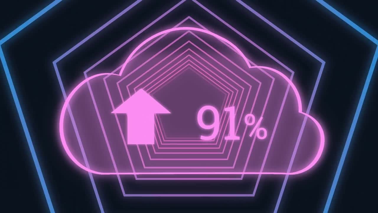 네온 오각형 위에 점점 더 많은 수를 가진 구름의 애니메이션