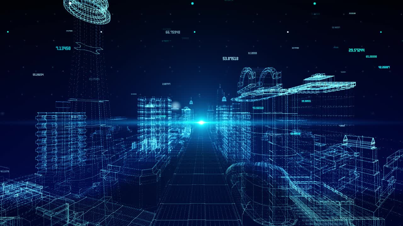 4k abstract technological digital city from data cyberspace loop background information storage