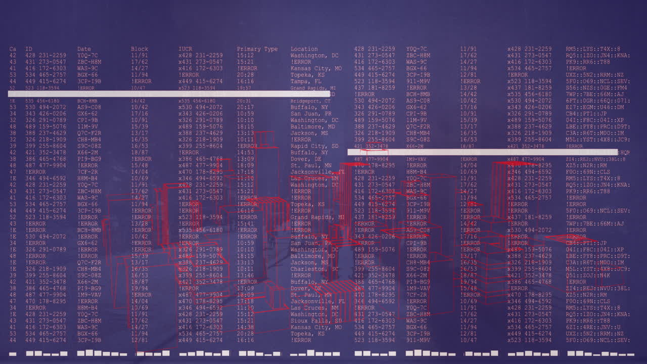 animación del procesamiento de datos sobre el modelo de ciudad 3d contra la calle de la ciudad.
