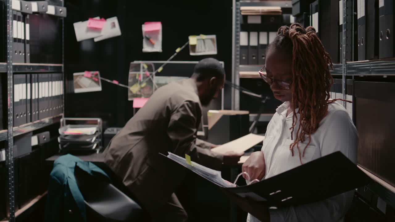 Detectives Working on a Case in the Evidence Room