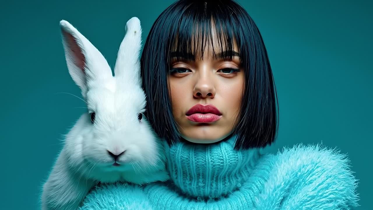 팔 에  토끼 를 들고 있는 여자