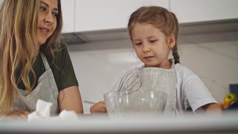 low-angle-shot:-mother-and-daughter-in-kitchen