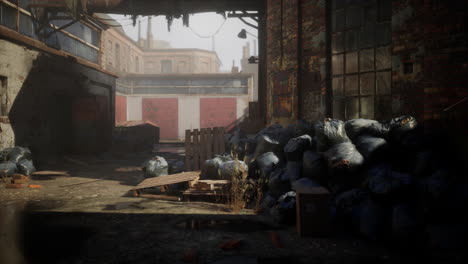 abandoned multi-story red brick factory buildings