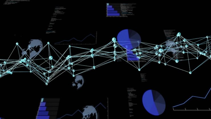 Animation of dna strand, data processing over scope scanning on black background