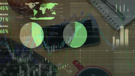 vídeo compuesto digital del equipo de oficina de procesamiento de datos financieros en el escritorio