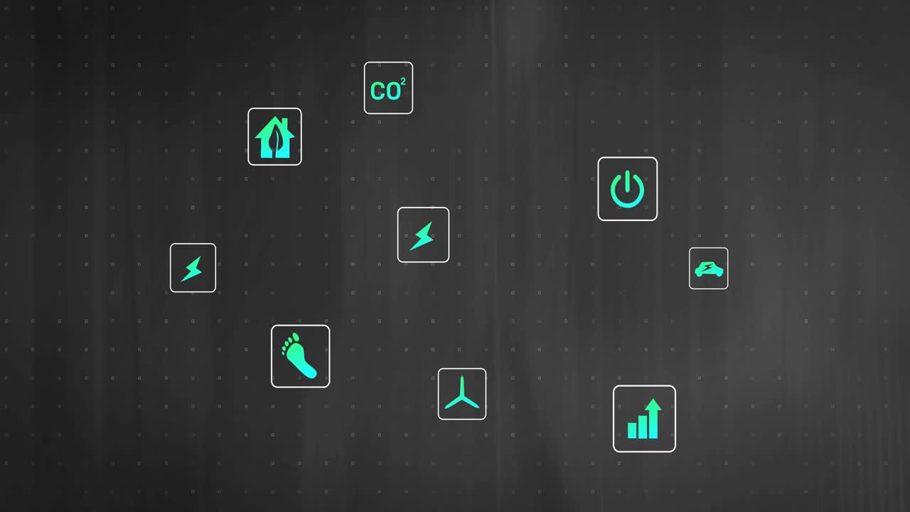 Slide inicial com barras deslizando, rótulos aparecendo e ícones mudando, visualizando métricas de energia