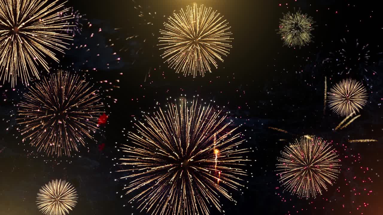 Fireworks background party celebration light with golden sparkles and colorful shining for birthday