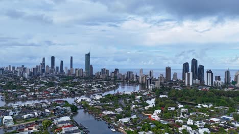 cityscape view with river and skyscrapers