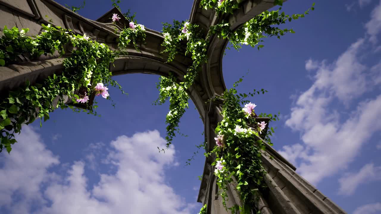 Stone Archway with Flowers and Vines
