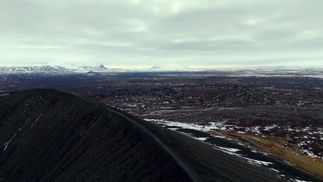 aerial view of Hverfjall crater tuff ring volcano in northern Iceland, to the east of Mývatn