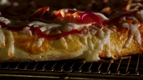 primer plano de una deliciosa pizza horneada en un horno