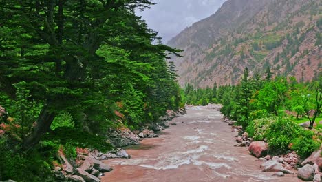 cinematic shot of ganges river water flowing downstream from mountains in harshal village of uttarakhand