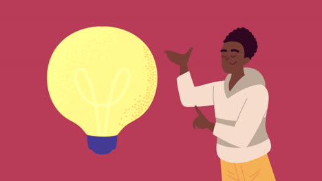 afro man with bulb character animation