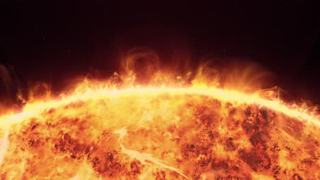 Realistic-close-up-of-the-Sun-surface-with-solar-flares,-view-from-space