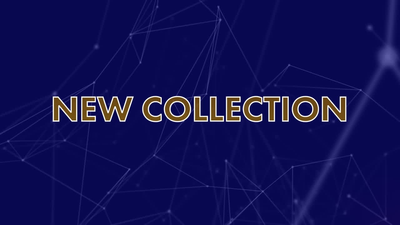 Animation of new collection text with connected dots moving on blue background