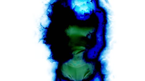 moving graphic female blue plasma fire effect of a model in front of a white background