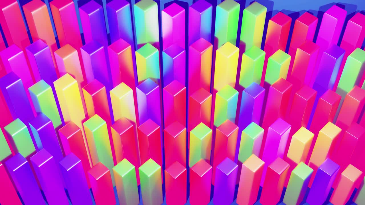 infografías abstractas de columnas multicolores en filas, hermoso fondo para transmisión analítica. fondo de bucle brillante con animación suave. matriz de barras adecuadas para temas financieros