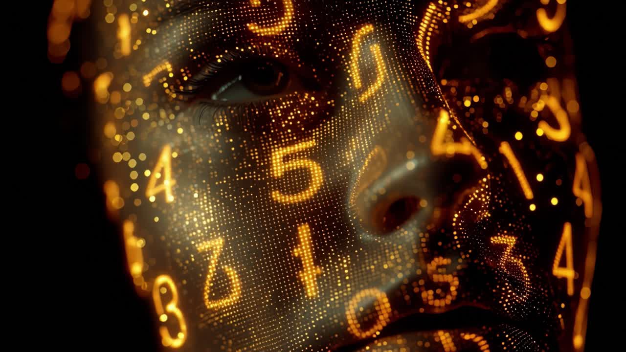 A Captivating Illustration of a Face Composed of Illuminated Numbers, Representing the Convergence of Technology and Human Expression, Emphasizing the Intersection of Digital and Physical Realms