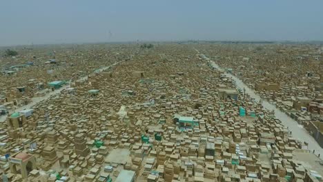 aerial footage of Wadi Al-Salam Cemetery in Najaf city