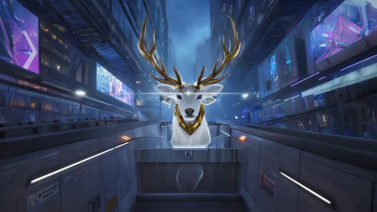 Futuristic Deer in Urban Tunnel