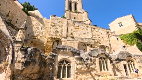 detailed view of ancient stone building facade