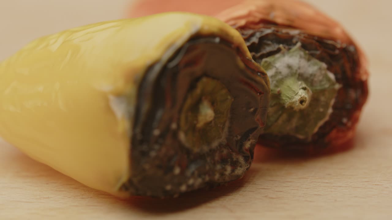 enfoque del rack de moho que crece en los pimientos - tiro macro