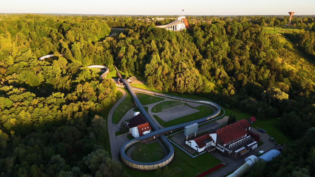 Aerial View of Bobsleigh Track in Sigulda, Latvia