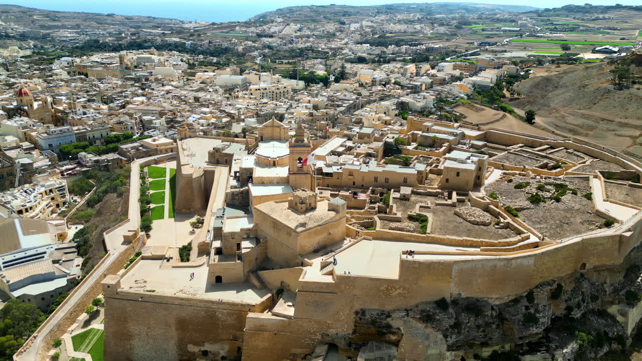 Aerial drone view of the Gozo island in Malta, in the Mediterranean Sea