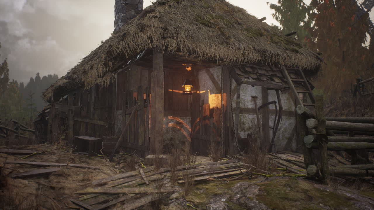 cabaña de madera en el bosque de pinos en verano