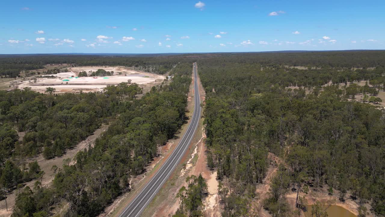 Aerial views over a mine on the Leichhardt Highway, North of Miles, Queensland, Australia.