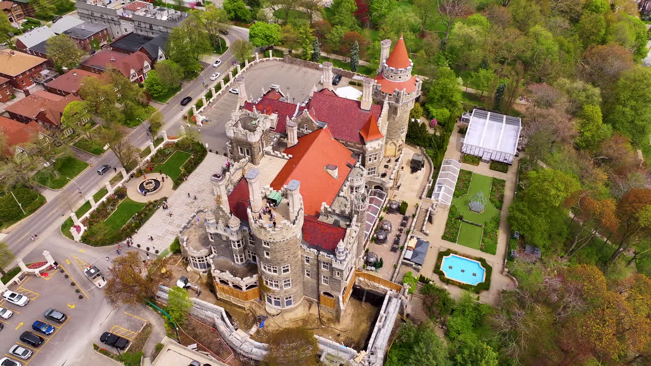 Bird's eye view of the Casa Loma grounds in Toronto