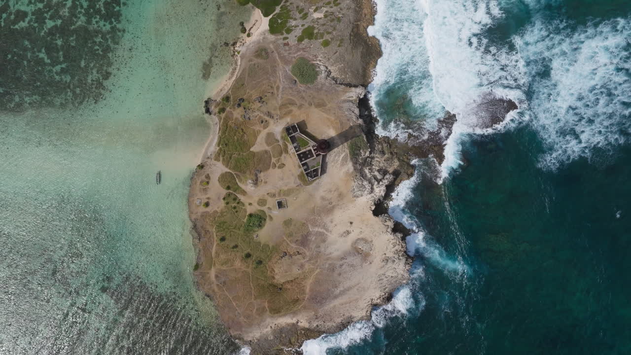 Aerial View of a Historic Fort and Lighthouse on a Tropical Island