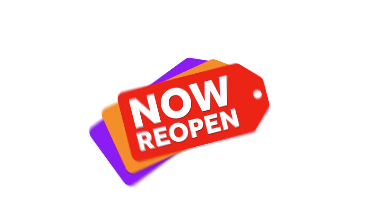 el elemento de etiqueta de precio de venta rojo, naranja y morado se anima, la publicidad ahora vuelve a abrir