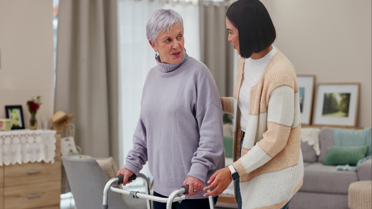 Woman, volunteer and walker in elderly care