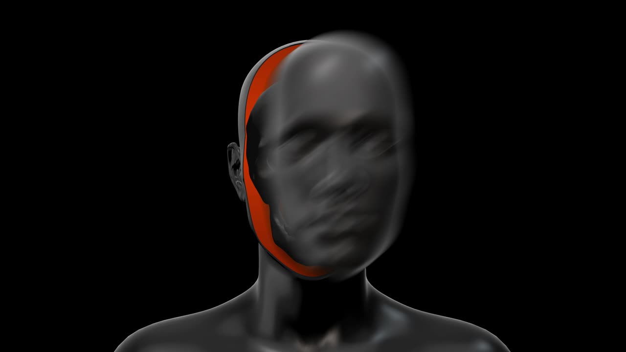 두개골과 함께 검은색 인체 추상 예술 개념 (현실적인 3d 캐릭터, 창의적인 모던 모션 스타일의 남자 또는 여자, 미니멀 그래픽, 다채로운 사이키델릭 디자인, 밝은 패션 루프 애니메이션)