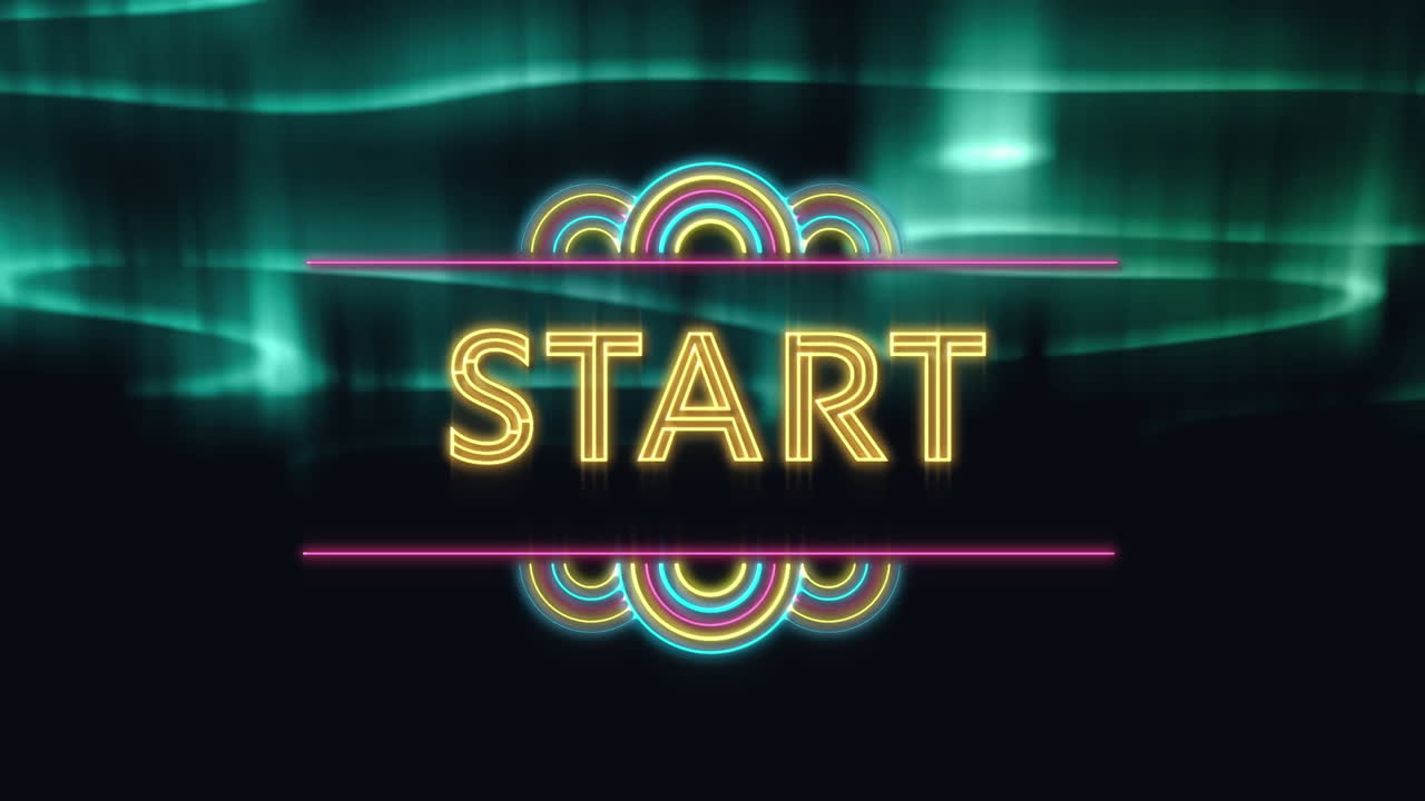 animación del texto de inicio sobre el cielo nocturno nublado y las luces del norte