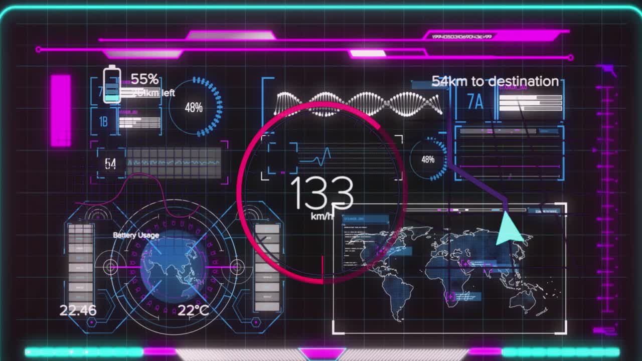 검은 바탕에 대한 데이터 처리와 인터페이스를 통해 속도계의 애니메이션