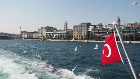 istanbul bosphorus view with turkish flag