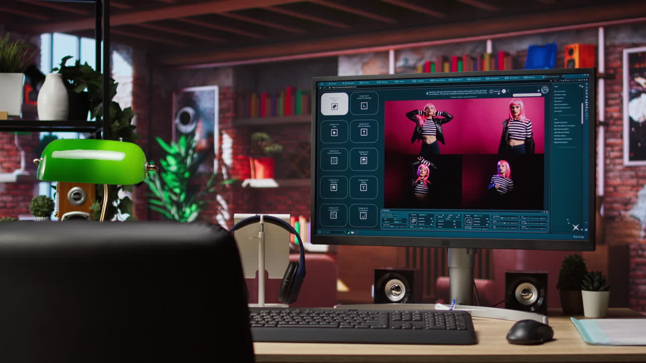 AI virtual assistant on computer screen outputting high resolution photos