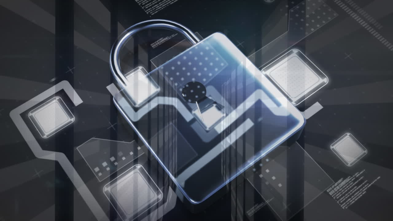 animación de un candado con formas geométricas n fondo