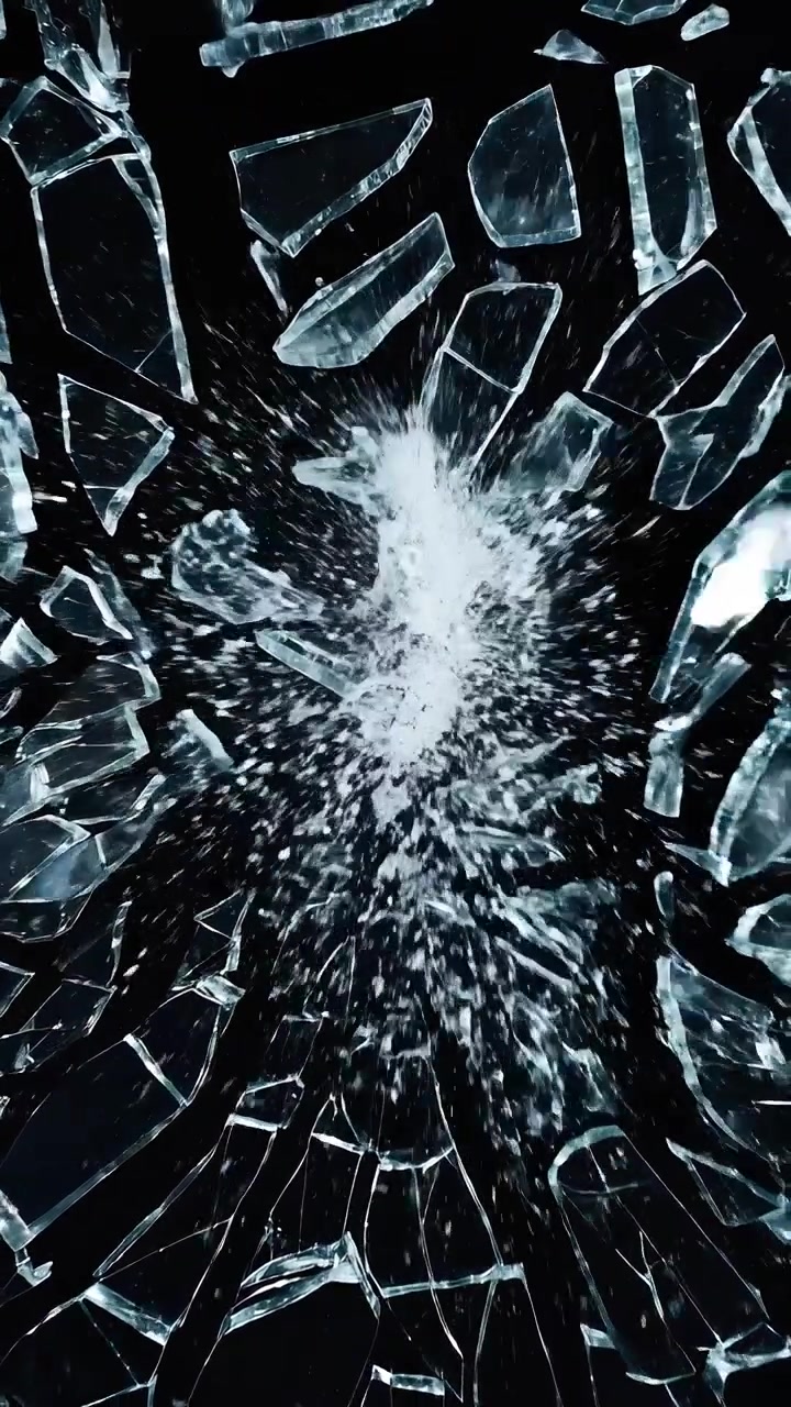 Slow motion di vetro che si rompe e si frantuma in frammenti