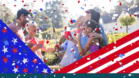 Animation-of-family-at-birthday-party-over-american-flag