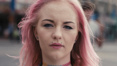 Slow-Motion-Portrait-of-caucasian-girl-with-pink-hair