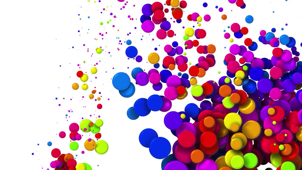 fondo colorido simple con partículas alegres. fondo creativo abstracto sin costuras en bucle de 4k, hermosos círculos multicolores como burbujas de pintura o gotas de tinte. luma mate como canal alfa.